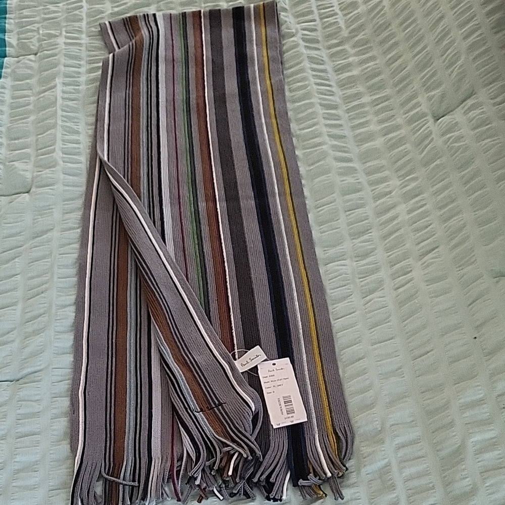 Paul Smith Multi-Stripe Knit Scarf in Gray, Brown, Navy